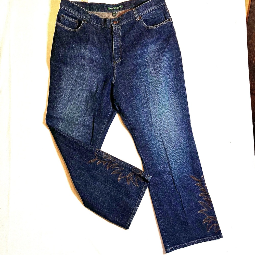 Lauren Ralph Lauren Jeans Co Dark Wash Embroidered Studded Straight Leg 18W‎